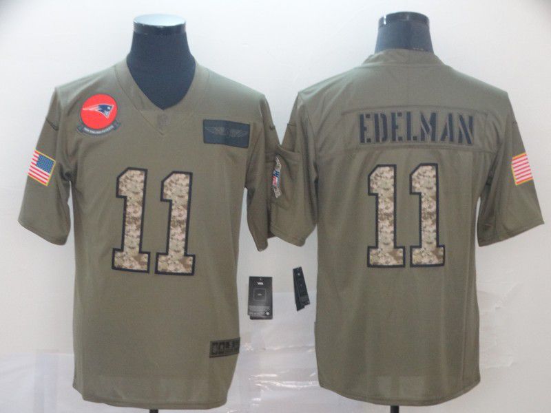 Men New England Patriots #11 Edelman Nike 2019 Olive Camo Salute to Service Limited NFL Jerseys